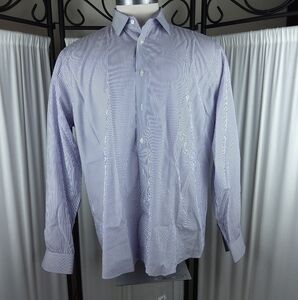M&S Autograph Pure Cotton Dress Shirt, White w/Purple Stripes, Size 17.5